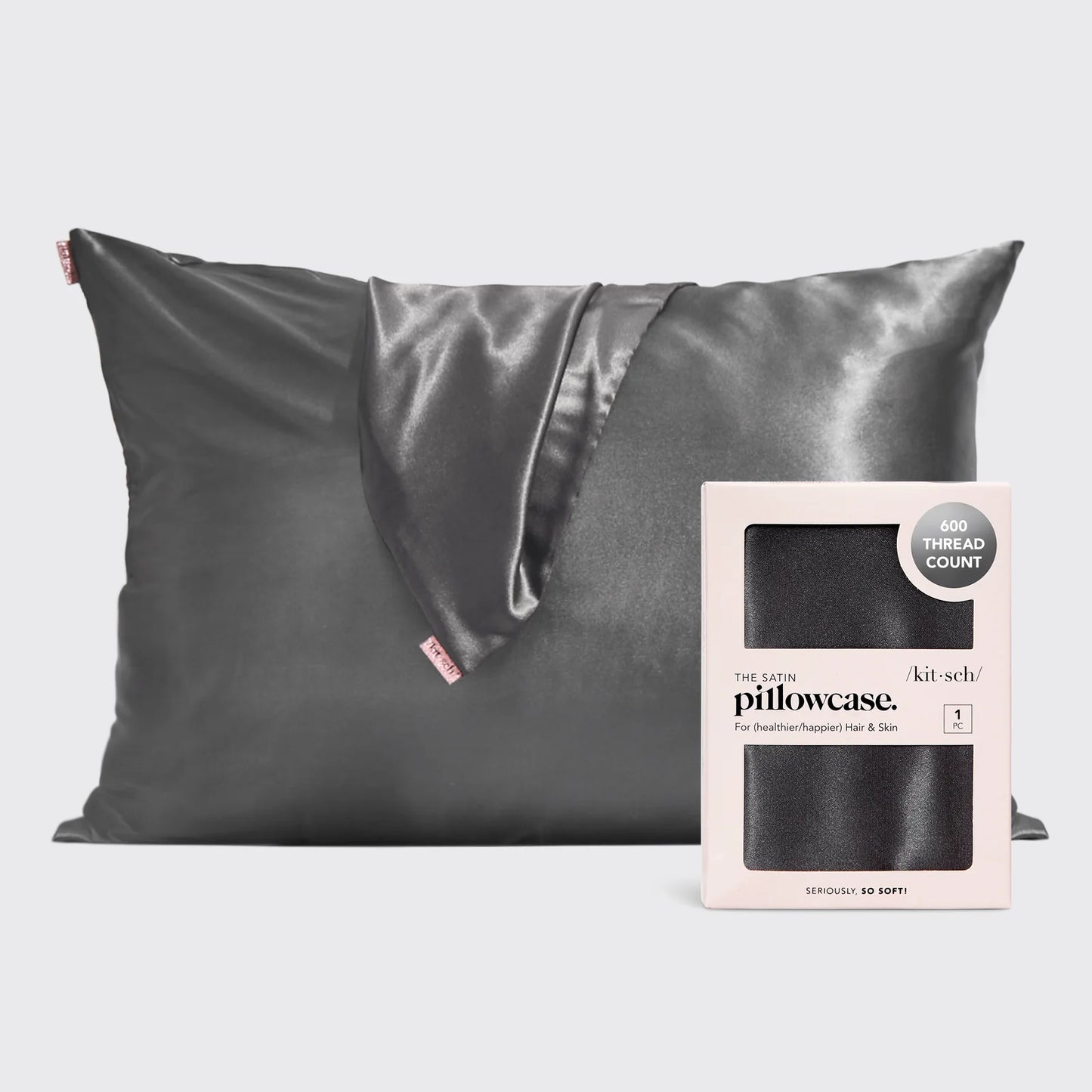 Kitsch Satin Pillowcase - Charcoal (Standard/Queen Size 26" x 19")